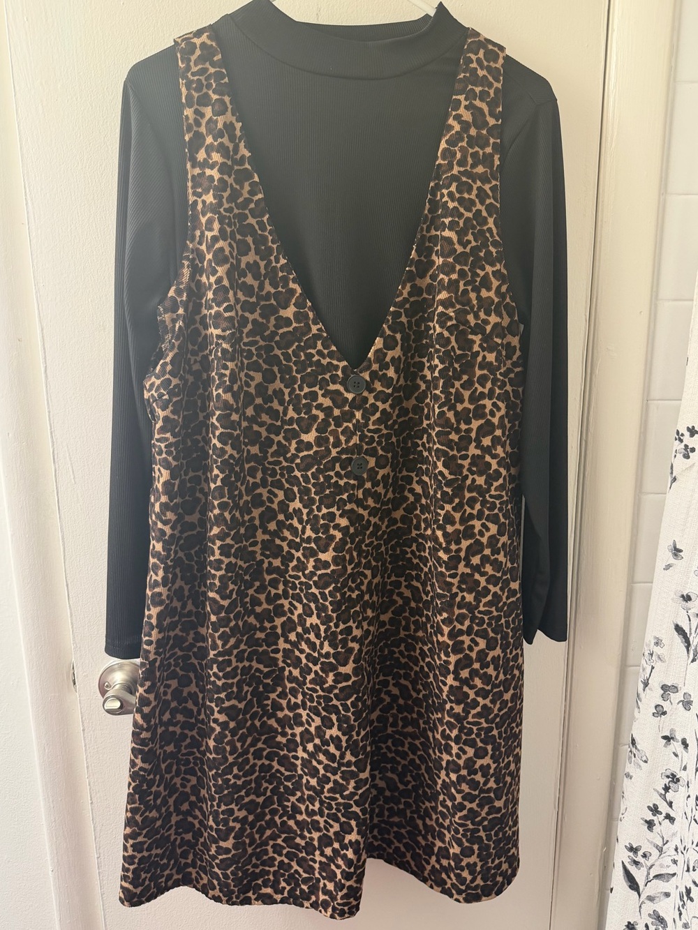 SHEIN Brown and Black Leopard Print V-Neck Mini Dress